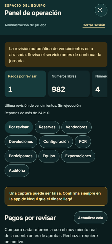 Panel de administración · revisión de pagos (oscuro, 390x844) — toca para ampliar