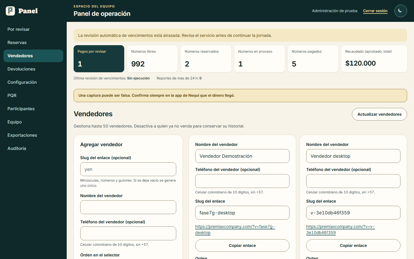 Panel de administración · vendedores (claro, 1440x900) — toca para ampliar